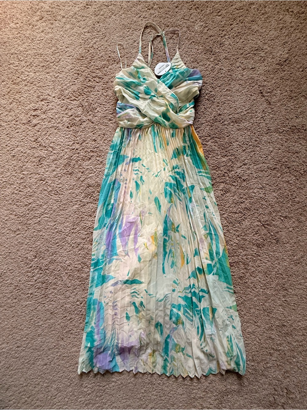 Flying Tomato Pleated Maxi Dress in Teal, Lavender & Yellow